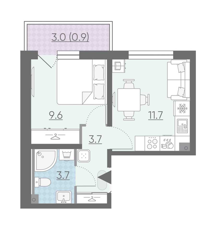 Однокомнатная квартира в : площадь 29.6 м2 , этаж: 2 – купить в Санкт-Петербурге